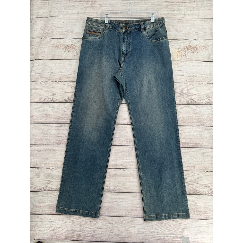 prAna Jeans Men 36x34 Blue Organic Cotton Straight Leg Medium Wash